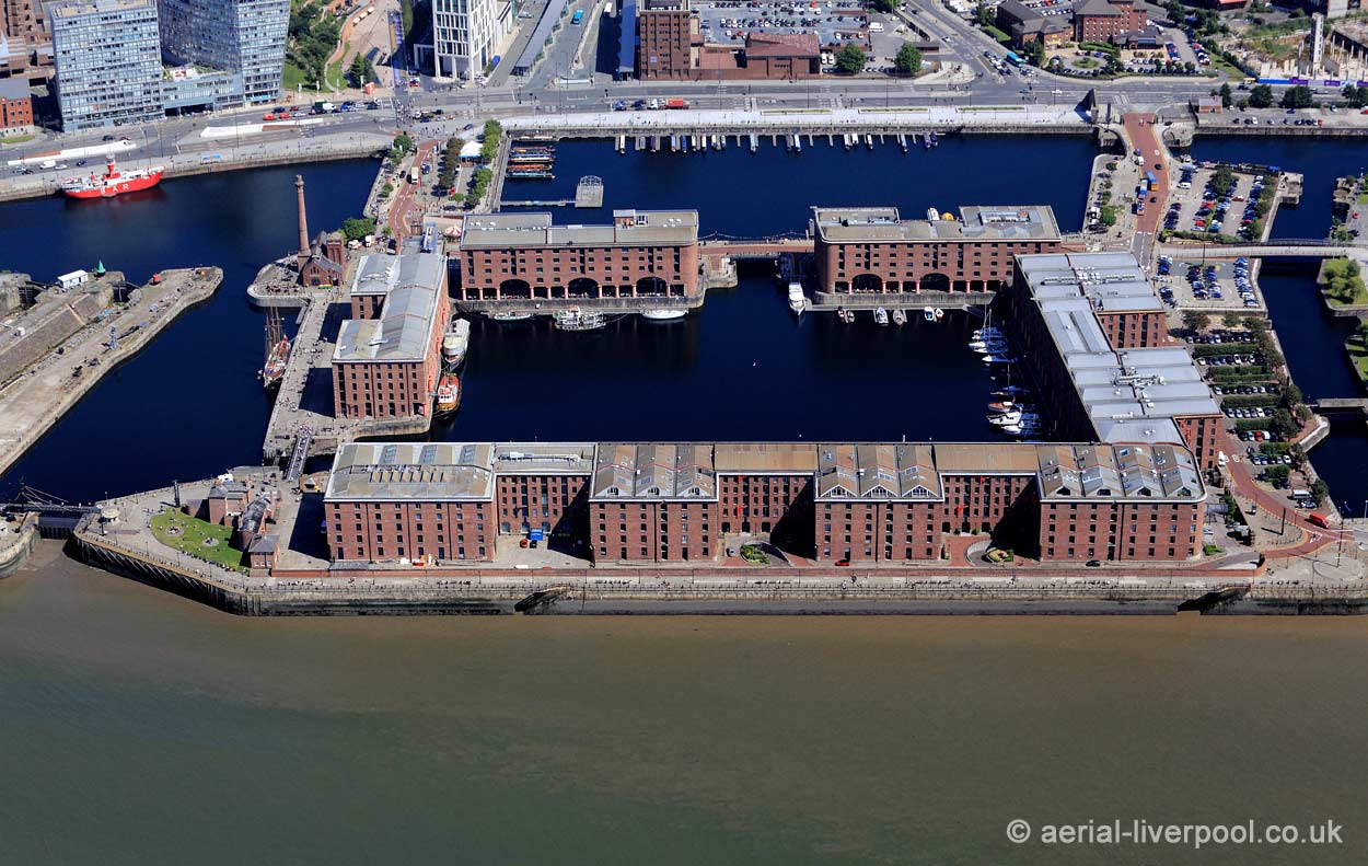 aerial photograph of the Albert Docks
        Liverpool England UK