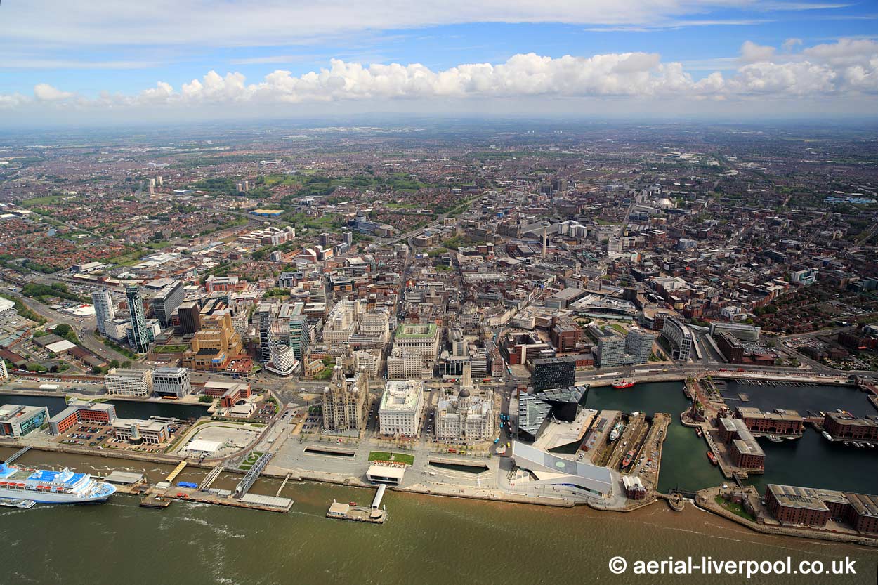 Panoramic aerial photograph of Liverpool England UK